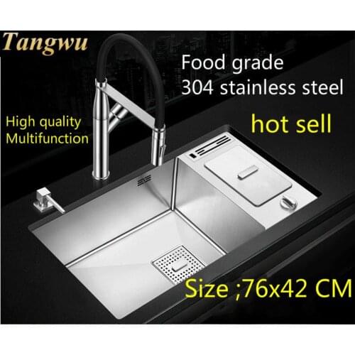 Free shipping Apartment luxury big kitchen manual sink single trough stainless steel hot sell 76x42 CM