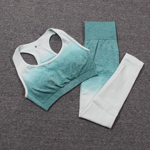 Seamless Yoga Set Women Gym Set Workout Clothes Fitness Clothing Sportswear Sports Suit Ombre Sports Bra And High Waist Leggings