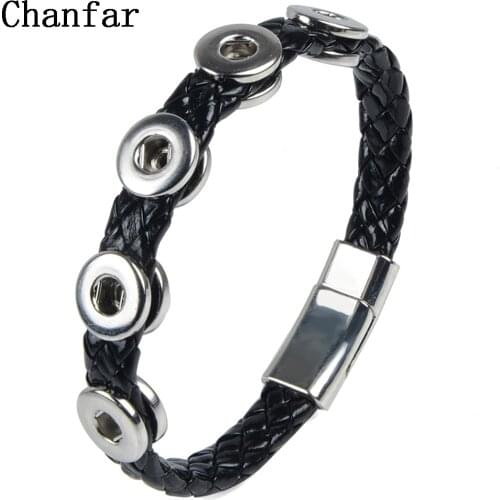 Chanfar White And Black PU Leather Bracelet Fit 12mm Snap Button Armband Jewelry With 5 Snap Buttons
