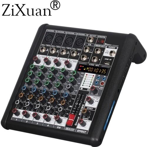 6 Channels Mixer Digital Audio DJ Console with 48V Phantom Power USB Slot for Recording Stage