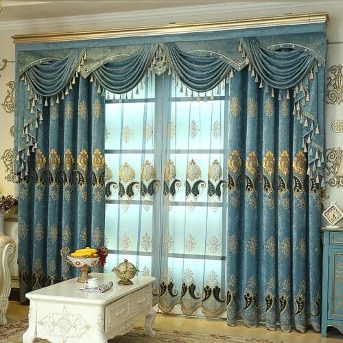 European Curtainsfor Living Room Bedroom Chenille Luxury Simple European Shading Finished Embroidered Window Curtain Villa