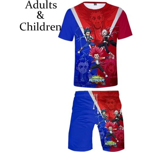 Hot 3D Beyblade Burst EvolutionT-shirt+Beach shorts men women Hip Hop Summer Casual 3D print boys girls two-piece Red+blue sets