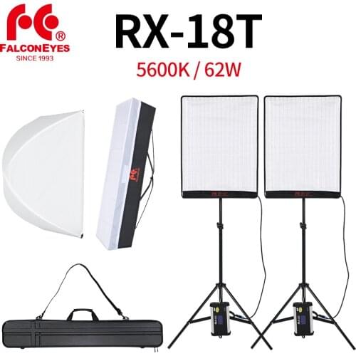 Falcon Eyes 2pcs RX-18T 62W Flexible LED Video Light 504pcs Rollable Cloth Lamp with Diffuser + Outdoor Carry Bag + Light Stand