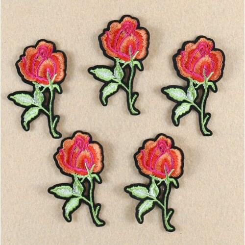 2PC Small Exquisite Red Rose Flower Patches Iron On Applique For Clothing Diy Craft Accessory Cartoon Sew On Fabric Sticker