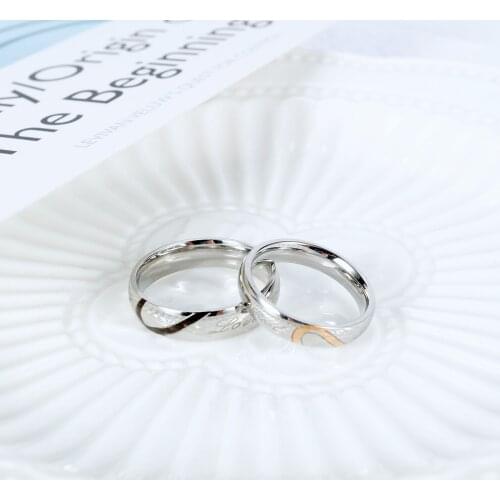 Korean Jewelry Black Gold Love Steel Couple Ring Pair Trinkets Hot Hand