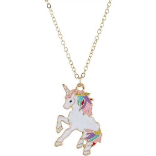Fashion Women Unicorn Necklace Enamel Cartoon Horse Nacklace for Girls Children Kids Animal Jewelry Accessories