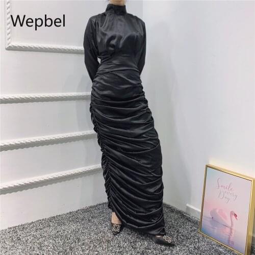 Wepbel Muslim Dress Dubai Satin Vestidos Kaftan Dubai Abaya Turkey Femme Waist Drawstring Islam Clothing High Waist Abaya Robe