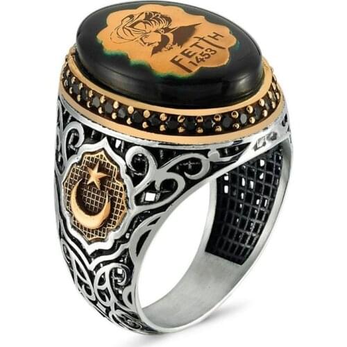 Mans 925 Silver Amber Conqueror Mehmet Ring, Handmade 925 Silver Ring, Silver Handmade Ring for Man