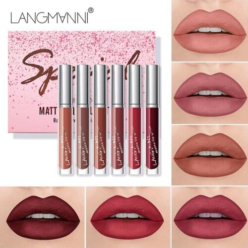 LANGMANNI 6pcs/box Silky Lipgloss Set Matte Velvet Non-stick Long Lasting Liquid Lipstick Rouge Beauty Lip Glosses