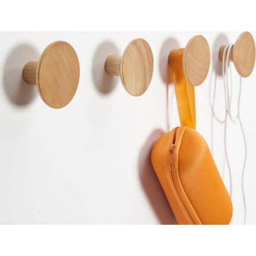 1 Set Clothes Hook Wall Mounted Hanging Organizer Wooden Hat Towel Bath Robe Rack for Home