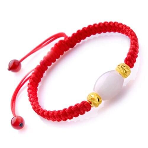 Natural Hetian Jade Bead&Pure 24K Yellow Gold 4.5mm Beads Lucky Knitted Bracelet