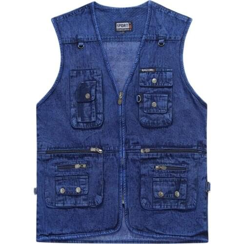 New Fashion Denim Vests with Multi Pocket Men Sleeveless Jacket Casual Waistcoat Blue Loose Baggy Vest Plus Size 5XL