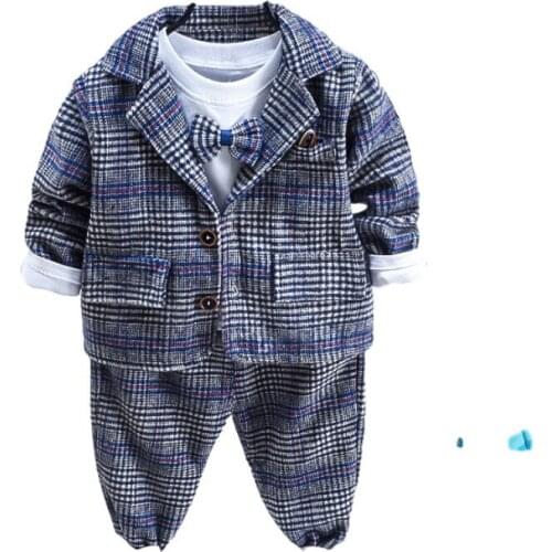 Autumn Winter New Toddler Formal Clothing Sets Kids Coat T Shirt Pants Children Gentleman Clothes Baby Boys Girls Thick Costume