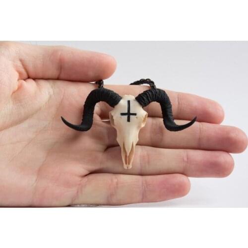 Ram Skull Pendant Necklace 3D Printed,Occult Baphomet Wicca Evil Goat Skull Necklace- Horned Devil Punk Gothic