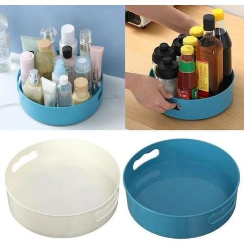 Plastic Rotating Storage Shelf Multifunctional Non-Slip Tray Fruit Spice Jar Organizer Plate For Kitchen Bath Desktop Supplies