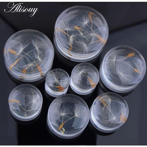 Alisouy White 1 Pair Dandelion Acrylic Ear Plug Gauge Expander Stretcher Flesh Tunnel Piercing Body Jewelry 10-25mm