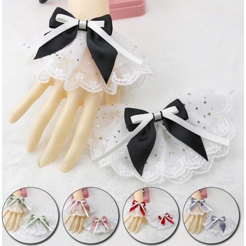 Multicolor Sweet Lolita Hand Wrist Cuffs Bowknot Lace Trim Cosplay Accessories For Women Girl Party Hand Ornament Hand Sleeve