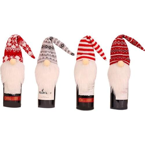 Christmas Wine Bottle Cover Cute Santa Claus Wine Bottle Toppers Dinner Table Decoration for Home