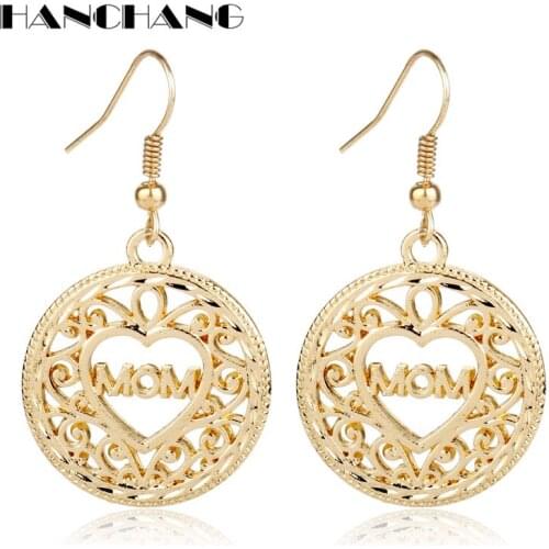 HANCHANG Earrings for Woman Luxurious Elegance Drop Earrings Hollow out Charms MOM Earring Mothers Day Gift