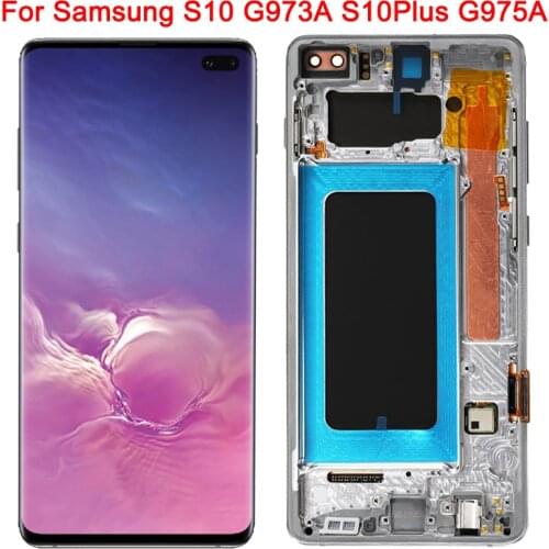 Super Amoled G975F LCD For Samsung Galaxy S10 Plus Display With Frame SM-G975F/DS G975A G973U1 S10 LCD Screen Replacement Parts
