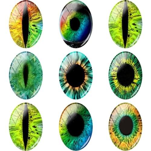 JWEIJIAO 5pcs/lot Charm Accessories Dragon Cat Eye Picture 18x25mm Oval Shaped Glass Cabochon Dome Handmade DIY Jewelry B130