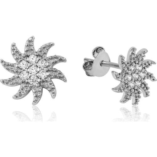 Tevuli 925 Sterling Silver White Cubic Zirconia Sun Studded Earrings
