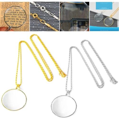 1PC Silver Gold 5X Magnifying Glass on Lens Necklace Chain Magnifier Monocle Pendant Newspaper Books Reading Tool