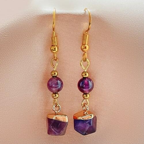 Boho Amethyst Drop Dangle Earrings 2021 New Fashion Jewelry Geometric Korean Natural Stone Wedding Statement Earring for Women