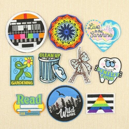 Funny Cartoon Patches for Clothing Iron-on Badges Heart Rainbow TV Bow Appliques For Jacket Decorative Ironing Patch On Clothes