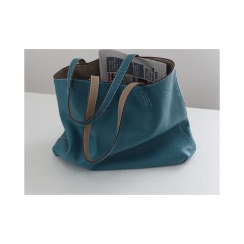 Women novelty genunie leather big tote handbag for female large capacity cowhide double side shopping one shoulder bag