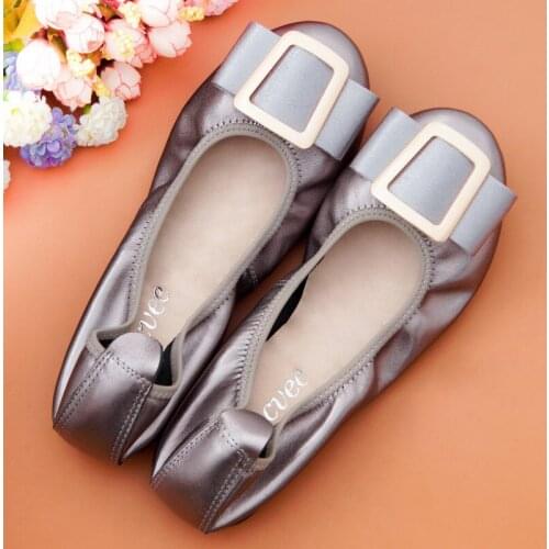 2020 Spring Round Toe Ballerina Ballet Slip On Flat Shoes Woman Size 44 Summer Women Flat Shoes Cow Leather Casual Lady Loafers