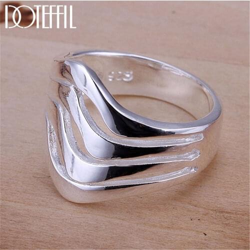 DOTEFFIL 925 Sterling Silver Hollow Water Ripple Man Ring For Women Fashion Wedding Engagement Party Gift Charm Jewelry