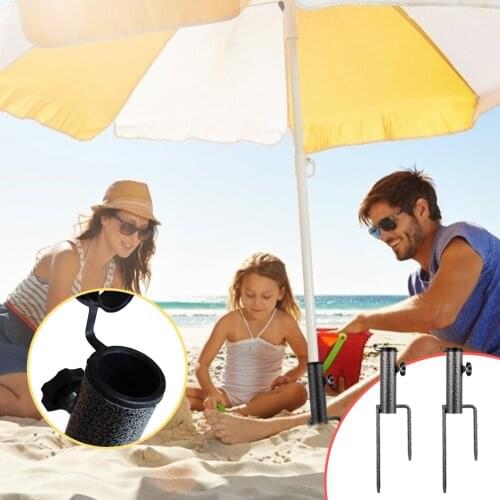 2PCS Beach Sunshade Sun Umbrella Stand Garden Parasol Ground Plug Portable Black Metal Fixed Umbrella for Summer Outdoor