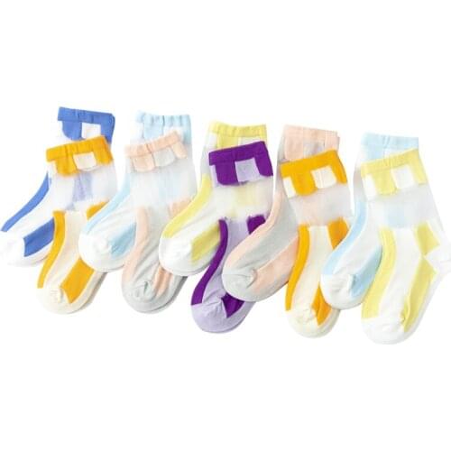 10Piece/5Pair Glass Lace Low Cut Summer Thin Transparent Cotton Crystal Silk Ship Socks