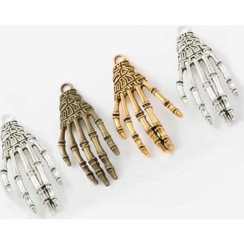 10pcs Skeleton Skull Claws Charms Halloween Hand Metal Pendant Craft DIY Necklace Bracelet Jewelry Making Accessories