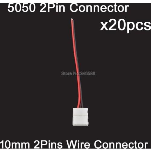 20PCS 10mm 2Pins 2-Pin 5050 SMD Single Color LED Strip Connector,Solderless Welding Free 15cm Wire with One End PCB Connector