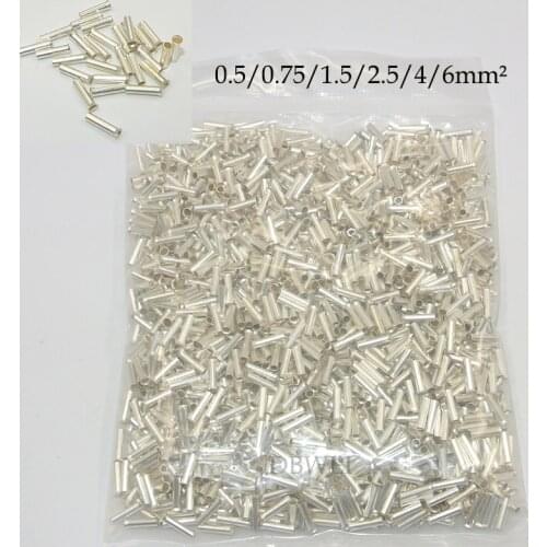 2000PCS 22-10 AWG EN 0.5/0.75/1.5/2.5/4/6mm2 NON-INSULATED BUTT CONNECTOR CRIMP TERMINAL WIRE BARE Bootlace Ferrules Cord End