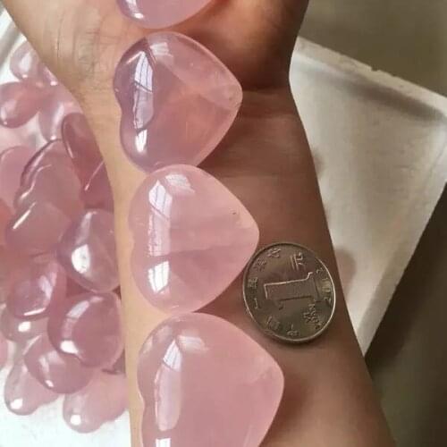 3pcs Natural Rose Quartz Crystal Carved Heart Palm Healing Love Fertility Gemstone
