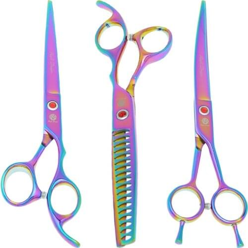 Purple Dragon 7 inch Pet Hair Scissors Dog Grooming Animals Cutting Shears Thinning Tesouras Curved Tijeras Forceps Kit B0019B