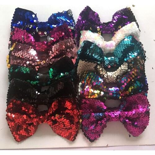 5'' Large Sequin Hair Bows Baby Girls Hair Bows Without Clips Toddler Bows Ties For Hair Accessories 8pcs/lot