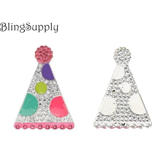 Free shipping 50PCS 44*32mm party hat rhinestone button(BTN-5634)