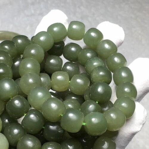 Genuine Jade Bracelet Women Men Natural Hetian Jades Stone Barrel Beads Elastic Beaded Bracelets Gem Bangle Jewelry Accessories