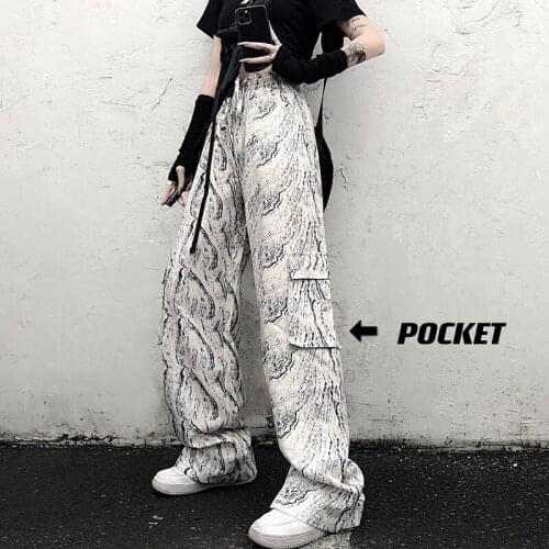 Wide Leg Pants Womens Casual Pants Harajuku Korean Fashion Dark Style Retro Ink Painting Overalls Men And Women Loose Trousers