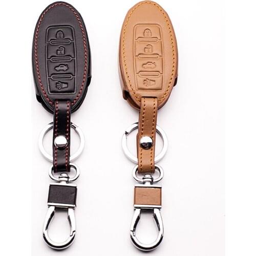 Key Case for Car Genuine Leather Remote Control Car Keychain Key Cover Case for Nissan Tidda Livida X-Trail T31 T32 4 Buttons