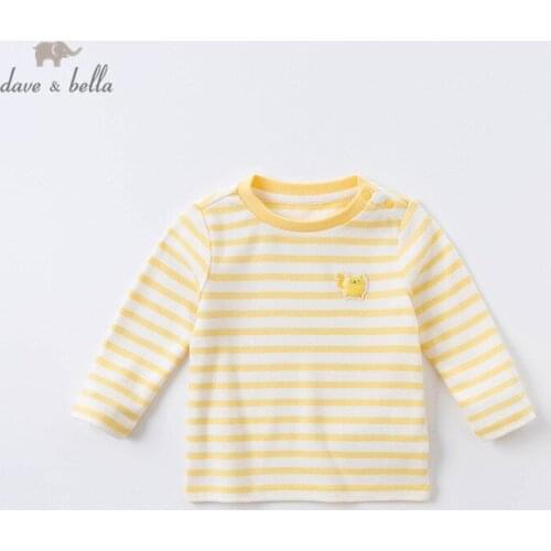 DBX15758 dave bella autumn baby boys handsome cartoon striped print T-shirt children tops boys fashion kids fashion tees