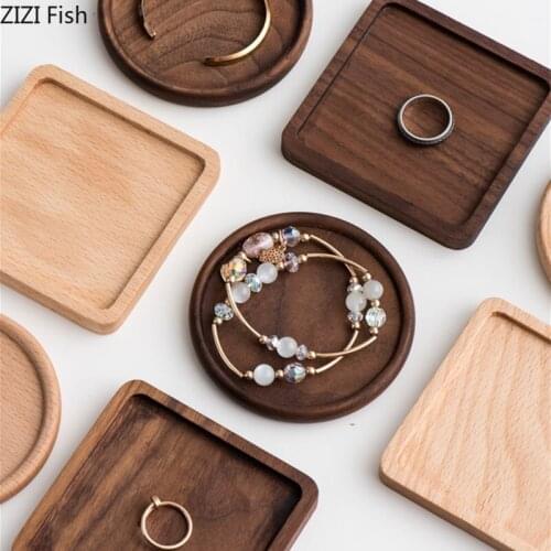 Walnut Wooden Jewelry Necklace Storage Tray Restaurant Teacup Coaster Tea Set Accessories Home Living Room Desktop Storage Tools