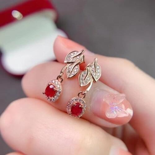 Elegant Ruby Drop Earrings for Office Lady 3mm*4mm Natural Ruby Earrings 925 Silver Ruby Jewelry Solid Silver Ruby Earrings