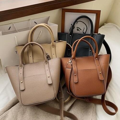 FANTASY Hot Sale Autumn New PU Lychee-Pattern Handbags For Women 4 Colors Vintage Messenger Shoulder Bag Lady Luxury Bucket Bags