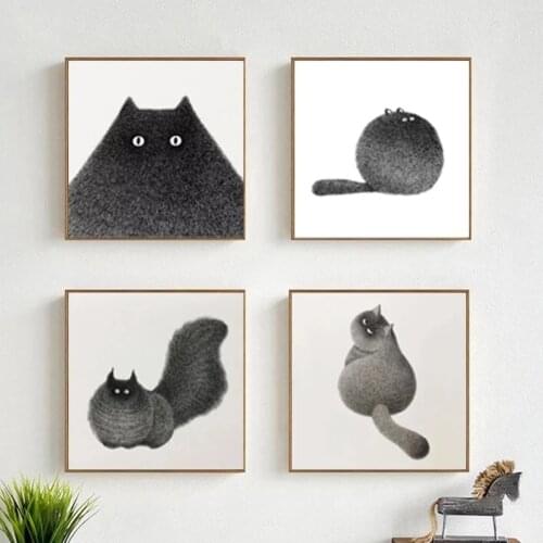 Cute Cat Black And White Animal Canvas Painting Posters And Prints Wall Art Pictures For Living Room Home Decoration Cuadros