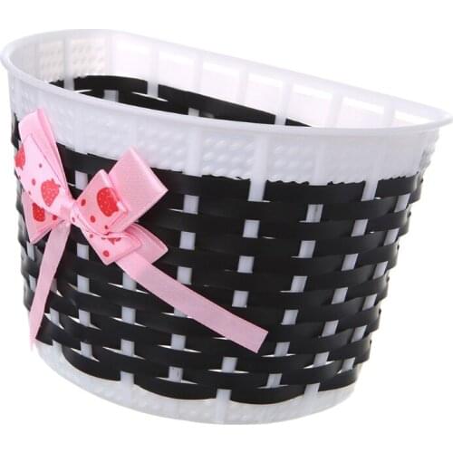 Bicycle Scooter Basket Children Bike Plastic Knitted Bow Knot Front Handmade Bag E56D